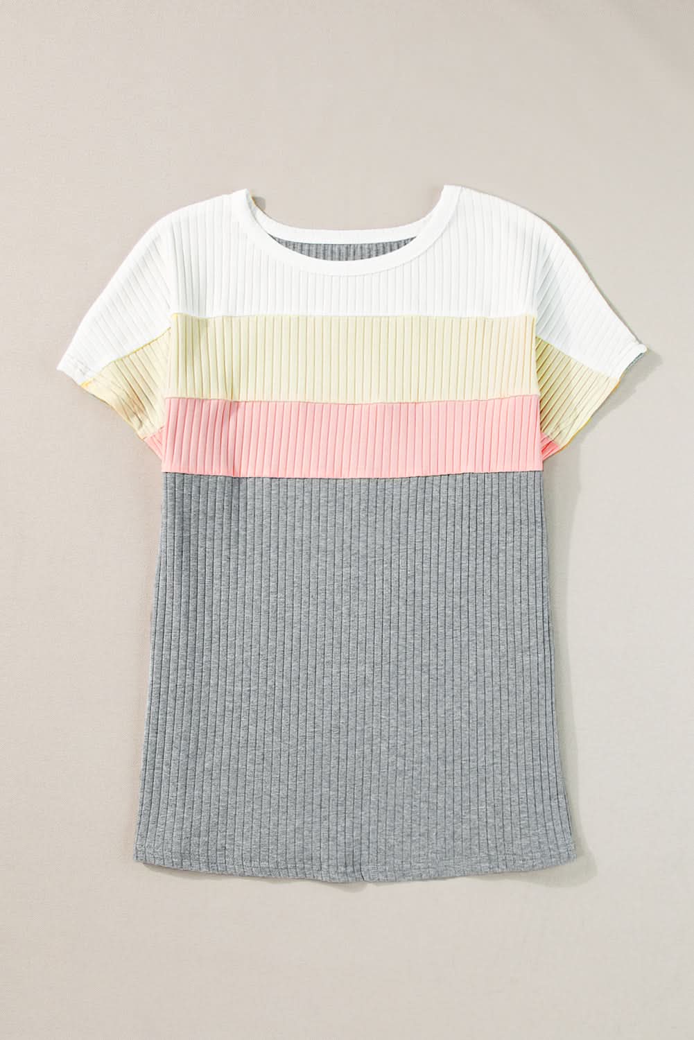 Gray Ribbed Color Block Patchwork T-shirt - Love Salve